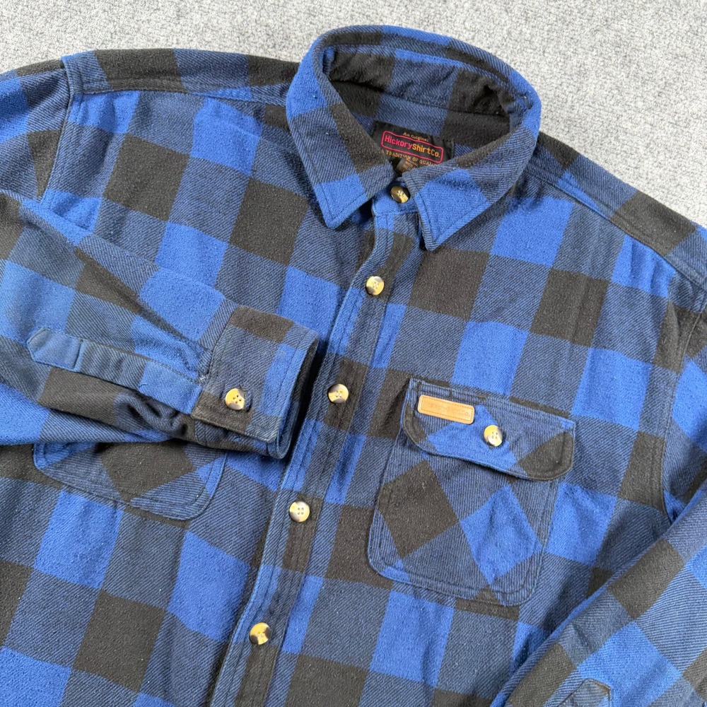 Hickory Shirt Co Flannel Shirt Mens XL Blue Black Buffalo Plaid Cotton Workwear